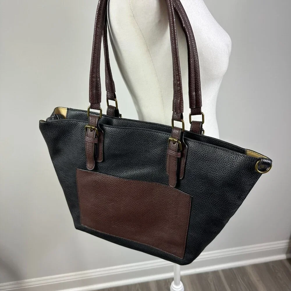 G.H. Bass & Co‎ Black Brown Shoulder Tote with Long Strap